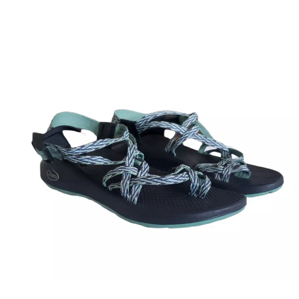 Chaco Toe Loop Sandals Teal Turquoise BLACK Women's Size 7 Vibram Soles EUC‎
